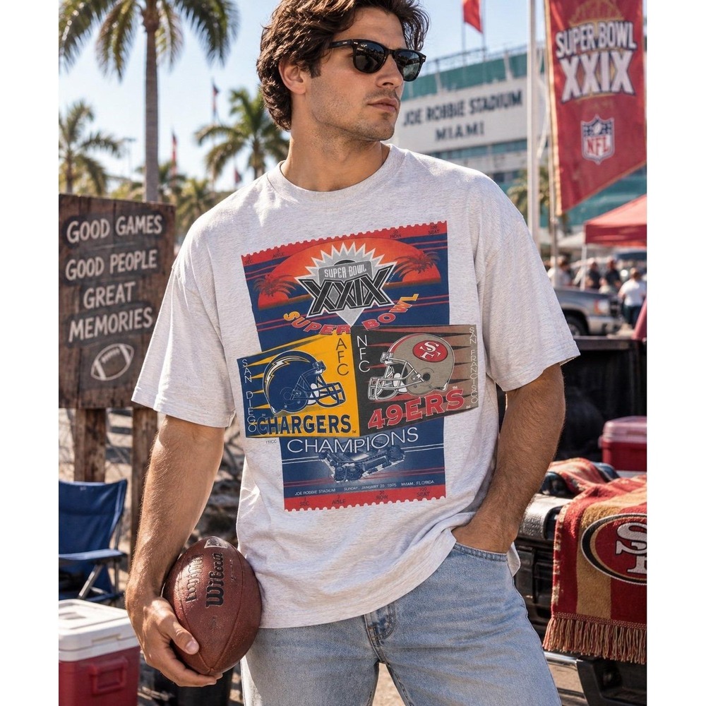 Vintage 1995 Super Bowl XXIX 49ers Chargers T Shirt Spectator XL NFL